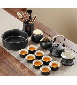 Chinese black earthenware pot and tea set