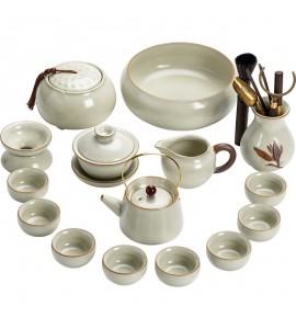 Beige Ru kiln tea set ceramic teacups