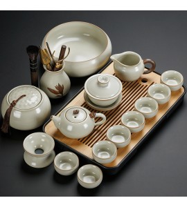Beige Ru kiln tea set ceramic teacups