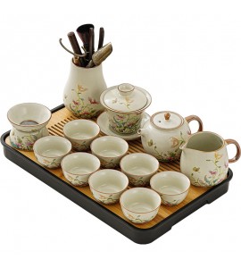 Chinese yellow Ru kiln ceramic tea set